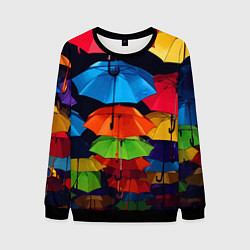 Свитшот мужской Разноцветные зонтики - композиция, цвет: 3D-черный