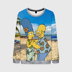 Свитшот мужской Гомер Симпсон танцует с Мардж на пляже, цвет: 3D-меланж