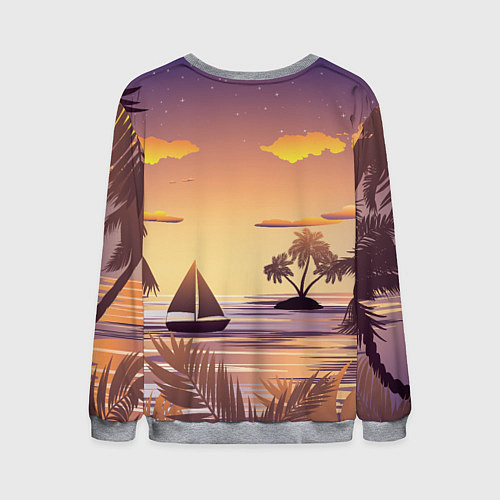 Мужской свитшот Лодка в море на закате возле тропических островов / 3D-Меланж – фото 2