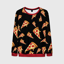Свитшот мужской Куски пиццы на черном фоне, цвет: 3D-красный