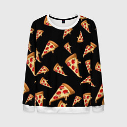 Свитшот мужской Куски пиццы на черном фоне, цвет: 3D-белый