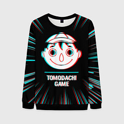 Мужской свитшот Символ Tomodachi Game в стиле glitch на темном фон