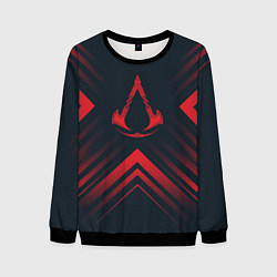 Мужской свитшот Красный символ Assassins Creed на темном фоне со с