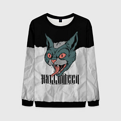 Свитшот мужской Happy Halloween - wild cat, цвет: 3D-черный