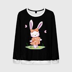 Свитшот мужской Крольчонок С Бантиком На Чёрном Фоне, цвет: 3D-белый
