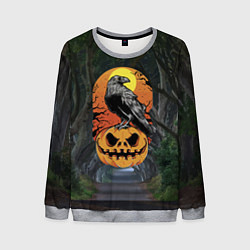 Мужской свитшот Ворон, сидящий на тыкве - Halloween