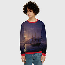 Свитшот мужской Парусник у берегов Крыма в лунную ночь Айвазовский, цвет: 3D-красный — фото 2