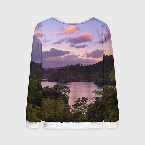 Мужской свитшот Пейзаж вечерней реки и леса / 3D-Белый – фото 2