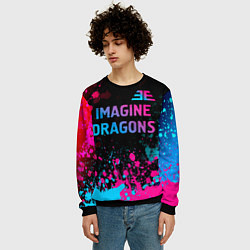Свитшот мужской Imagine Dragons - neon gradient: символ сверху, цвет: 3D-черный — фото 2