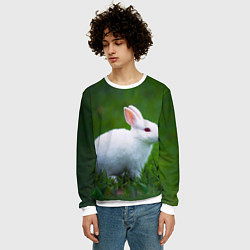 Свитшот мужской Кролик на фоне травы, цвет: 3D-белый — фото 2