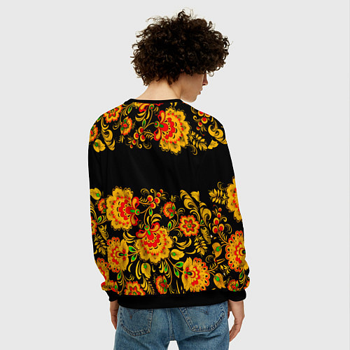 Мужской свитшот РОССИЯ роспись хохлома / 3D-Черный – фото 4