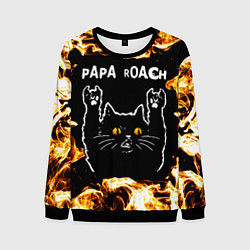 Свитшот мужской Papa Roach рок кот и огонь, цвет: 3D-черный