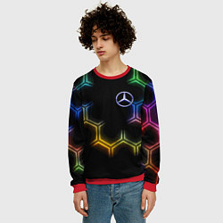 Свитшот мужской Mercedes - neon pattern, цвет: 3D-красный — фото 2