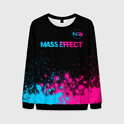 Свитшот мужской Mass Effect - neon gradient: символ сверху, цвет: 3D-черный