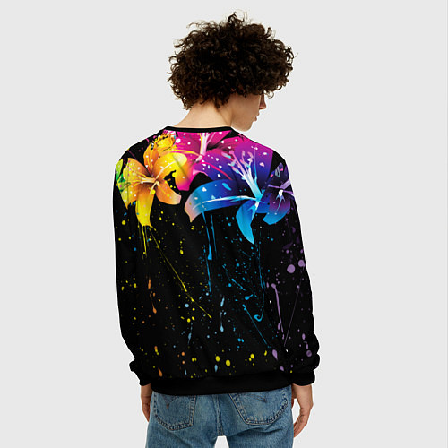 Мужской свитшот Цветные лилии / 3D-Черный – фото 4
