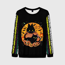 Свитшот мужской Хэллоуинские котики-кошмарики, цвет: 3D-черный