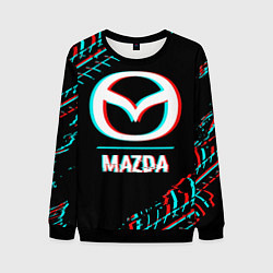 Свитшот мужской Значок Mazda в стиле glitch на темном фоне, цвет: 3D-черный