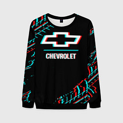 Свитшот мужской Значок Chevrolet в стиле glitch на темном фоне, цвет: 3D-черный