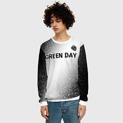 Свитшот мужской Green Day glitch на светлом фоне: символ сверху, цвет: 3D-белый — фото 2