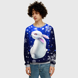 Свитшот мужской Белый кролик в снежинках, цвет: 3D-меланж — фото 2