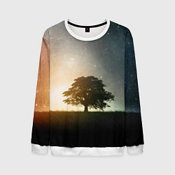 Свитшот мужской Раскидистое дерево на фоне звёздного неба, цвет: 3D-белый