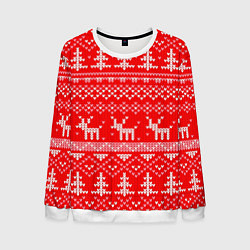 Свитшот мужской Рождественский красный свитер с оленями, цвет: 3D-белый
