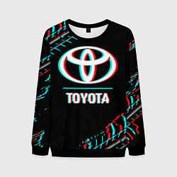 Мужской свитшот Значок Toyota в стиле glitch на темном фоне