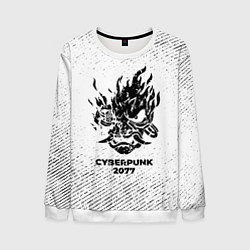 Мужской свитшот Cyberpunk 2077 с потертостями на светлом фоне