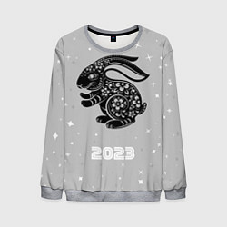 Свитшот мужской Символ 2023 года черный водяной кролик, цвет: 3D-меланж