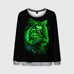 Свитшот мужской Нейросеть: неоновый зелёный тигр, цвет: 3D-меланж