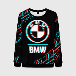 Мужской свитшот Значок BMW в стиле glitch на темном фоне