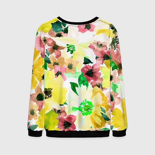 Мужской свитшот Девушка Весна - акварель / 3D-Черный – фото 2