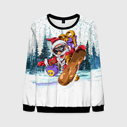 Свитшот мужской Санта на сноуборде в лесу, цвет: 3D-черный