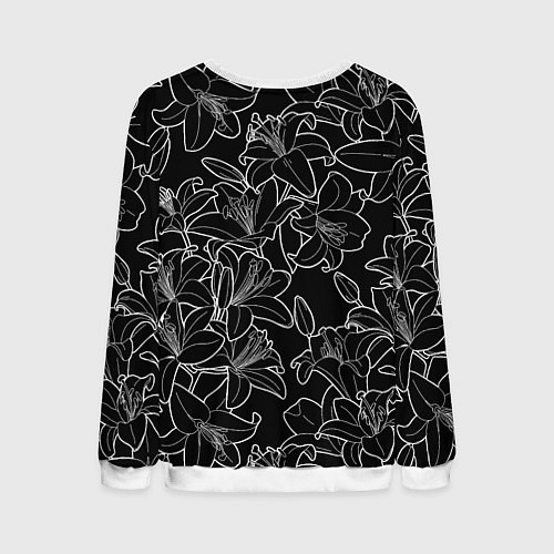 Мужской свитшот Нежные цветы - лилии: черно белыи / 3D-Белый – фото 2
