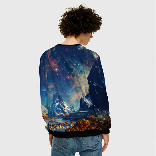 Мужской свитшот Горы и бескрайний космос / 3D-Черный – фото 4