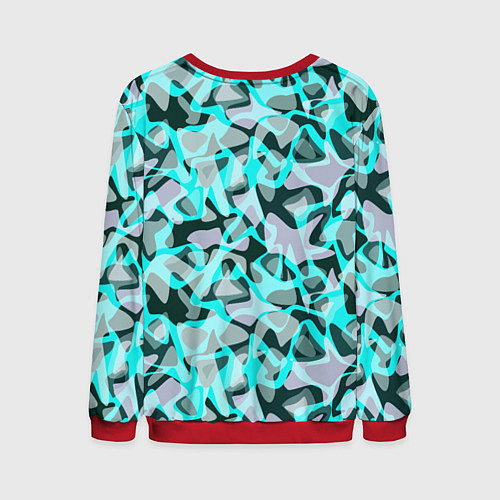Мужской свитшот Пятнистый абстрактный узор серый с бирюзовыми лини / 3D-Красный – фото 2