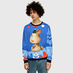 Свитшот мужской Зайка в шапке - новый год, цвет: 3D-черный — фото 2