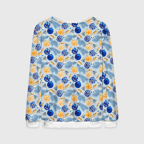 Мужской свитшот Шарики новогодние ёлочные, синие / 3D-Белый – фото 2