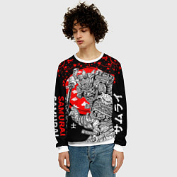 Свитшот мужской Самурай и сакура на черном фоне, цвет: 3D-белый — фото 2