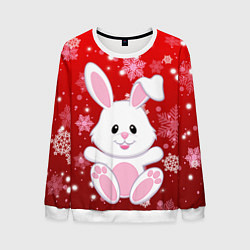 Свитшот мужской Весёлый кролик в снежинках, цвет: 3D-белый
