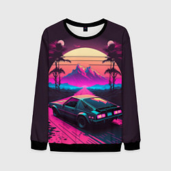 Свитшот мужской Synthwave car and mountains, цвет: 3D-черный