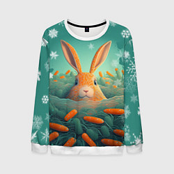 Свитшот мужской Кролик в море моркови, цвет: 3D-белый