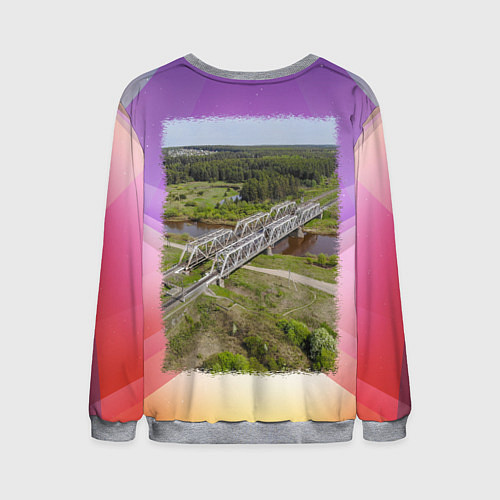 Мужской свитшот Стрижи - вокзал и железнодорожный мост / 3D-Меланж – фото 2