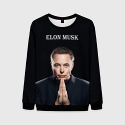 Мужской свитшот Илон Маск, портрет на черном фоне