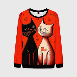 Свитшот мужской Влюблённые кошки на красном фоне, цвет: 3D-черный