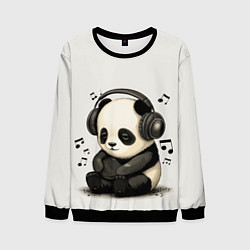 Свитшот мужской Милая панда в наушниках, цвет: 3D-черный