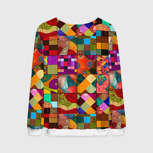 Мужской свитшот Лоскутное шитье, пэчворк из нейросети / 3D-Белый – фото 2