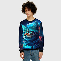 Свитшот мужской Кот космонавт и звезды, цвет: 3D-черный — фото 2