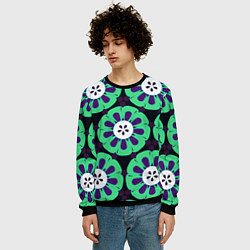Свитшот мужской Паттерн голубо-зеленые зубастые цветы, цвет: 3D-черный — фото 2