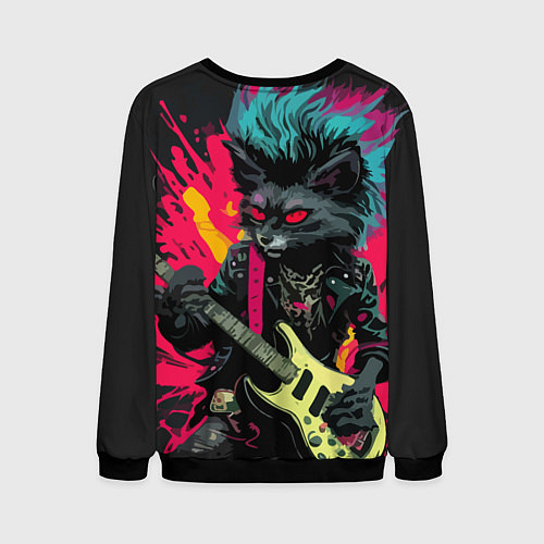 Мужской свитшот Rocker Cat on a dark background - C-Cats collectio / 3D-Черный – фото 2
